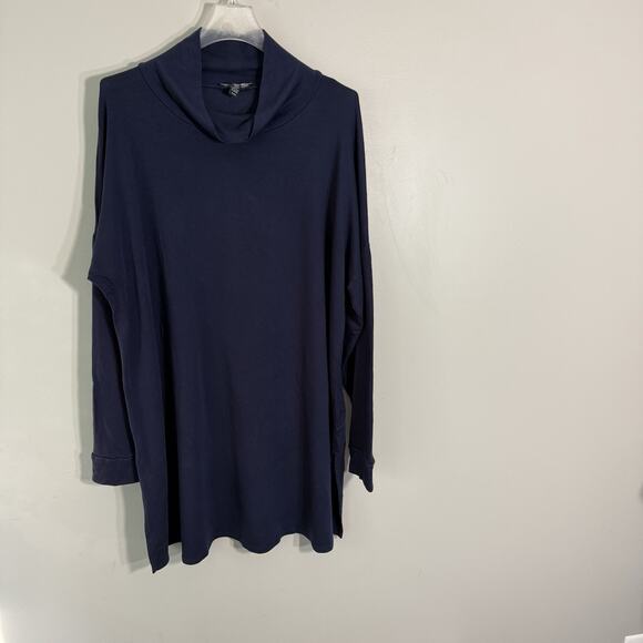Eileen Fisher Mock Neck Long Sleeve Tunic Navy Blue Tencel Size M Longsleeves - Picture 1 of 6